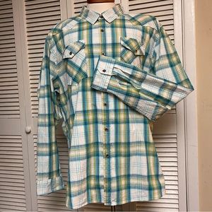 Wrangler Size 3XL Teal Navy White Plaid Western Workshirt